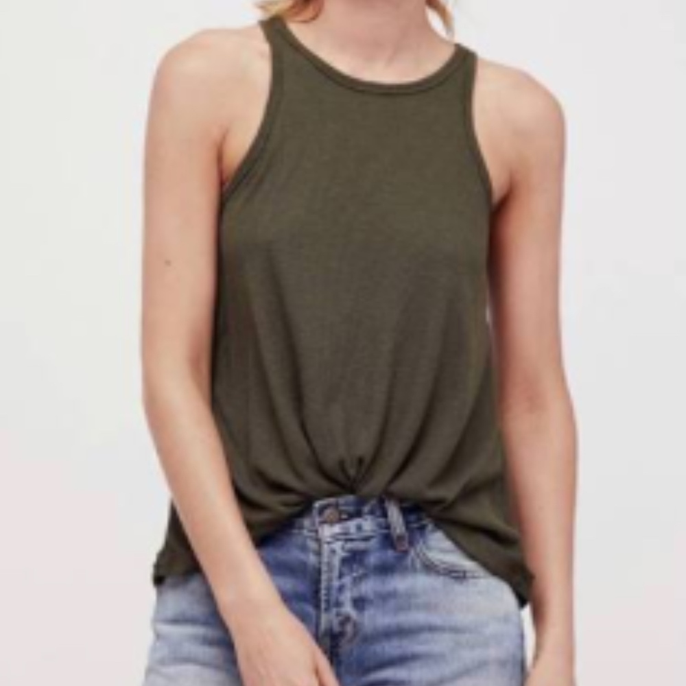 FreePeople Racer Back Lightweight Ribbed Green Tank